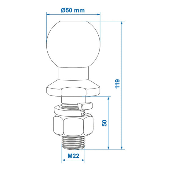 Proplus Trekhaakkogel 50 mm recht M22 in blister zilver