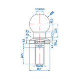 Proplus Trekhaakkogel recht Ø50mm M22 zilver