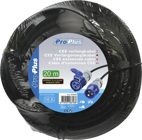 Proplus Verlengkabel CEE 20 meter 3x2,5mm² zwart blauw