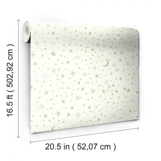 Roommates Zelfklevend behang Twinkle stars 52 x 500 cm wit goud