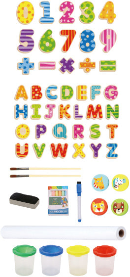 Tooky toy 2 in 1 Educatief Schoolbord magneet- krijtbord 56-delig