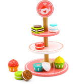 Tooky toy Houten Etagère met Gebakjes Roze Wit 12-delig
