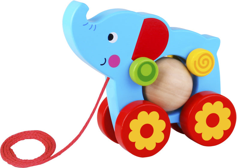 Tooky toy Olifant Houten Trekfiguur 18 maanden Blauw Rood