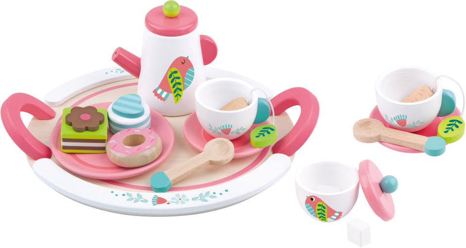 Tooky toy Houten Theeservies Wit Roze 19-delig
