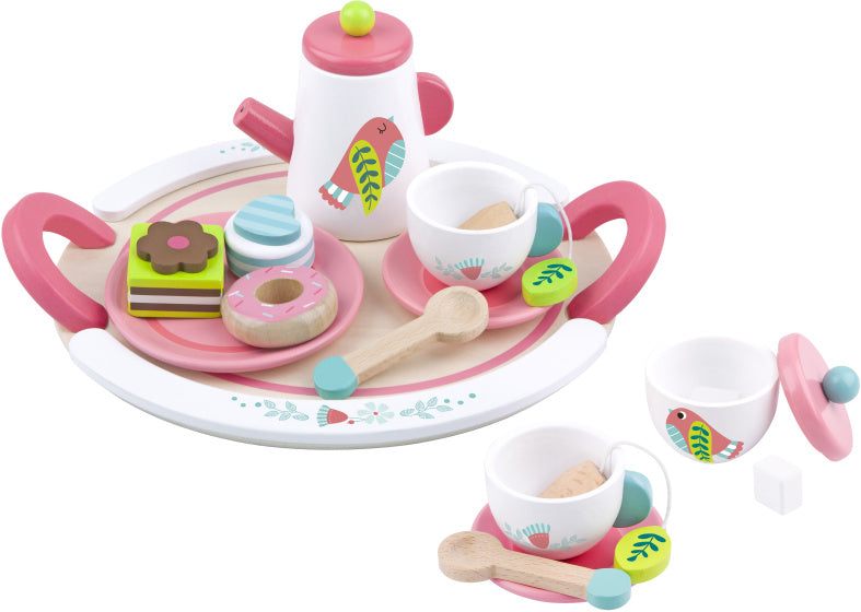 Tooky toy Houten Theeservies Wit Roze 19-delig