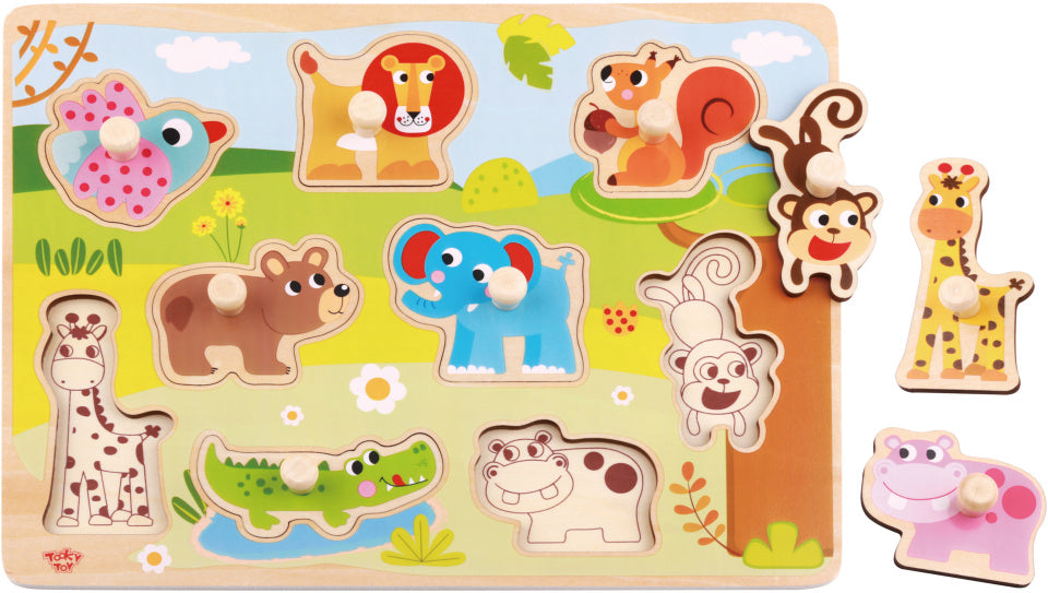 Tooky toy Educatieve Houten Vormenpuzzel Dieren 10-delig