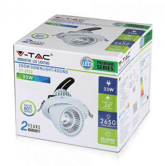 V-tac Inbouwspot VT-2933 led 2650 lumen 16,5 cm aluminium wit