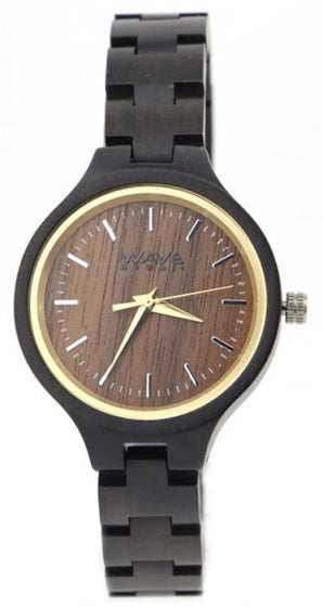 Wave hawaii Horloge Citizen Miyota dames 3,5 cm hout bruin zwart