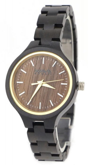 Wave hawaii Horloge Citizen Miyota dames 3,5 cm hout bruin zwart