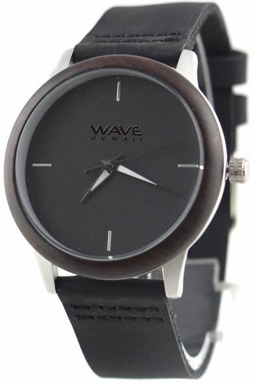 Wave hawaii Horloge Citizen Miyota dames 4 cm hout leer zwart