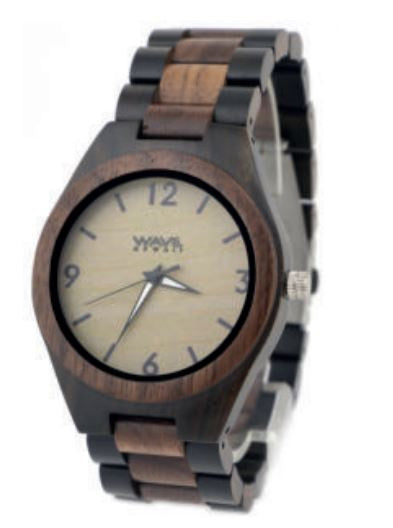Wave hawaii Horloge Walnut heren 4 cm hout leer bruin