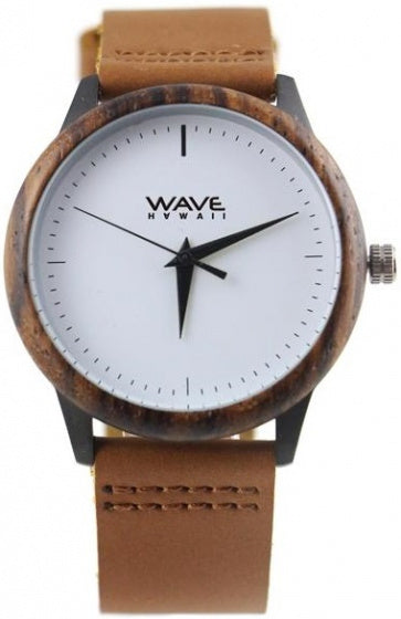 Wave hawaii Horloge Zebra dames 4 cm hout leer bruin